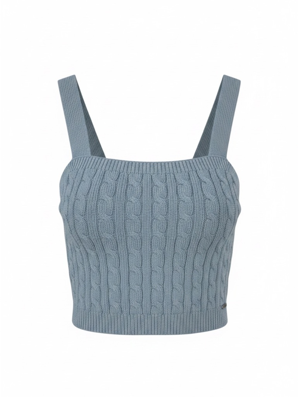 Hollister Cable Knit Square Neck Crop Tank - Dusty Blue